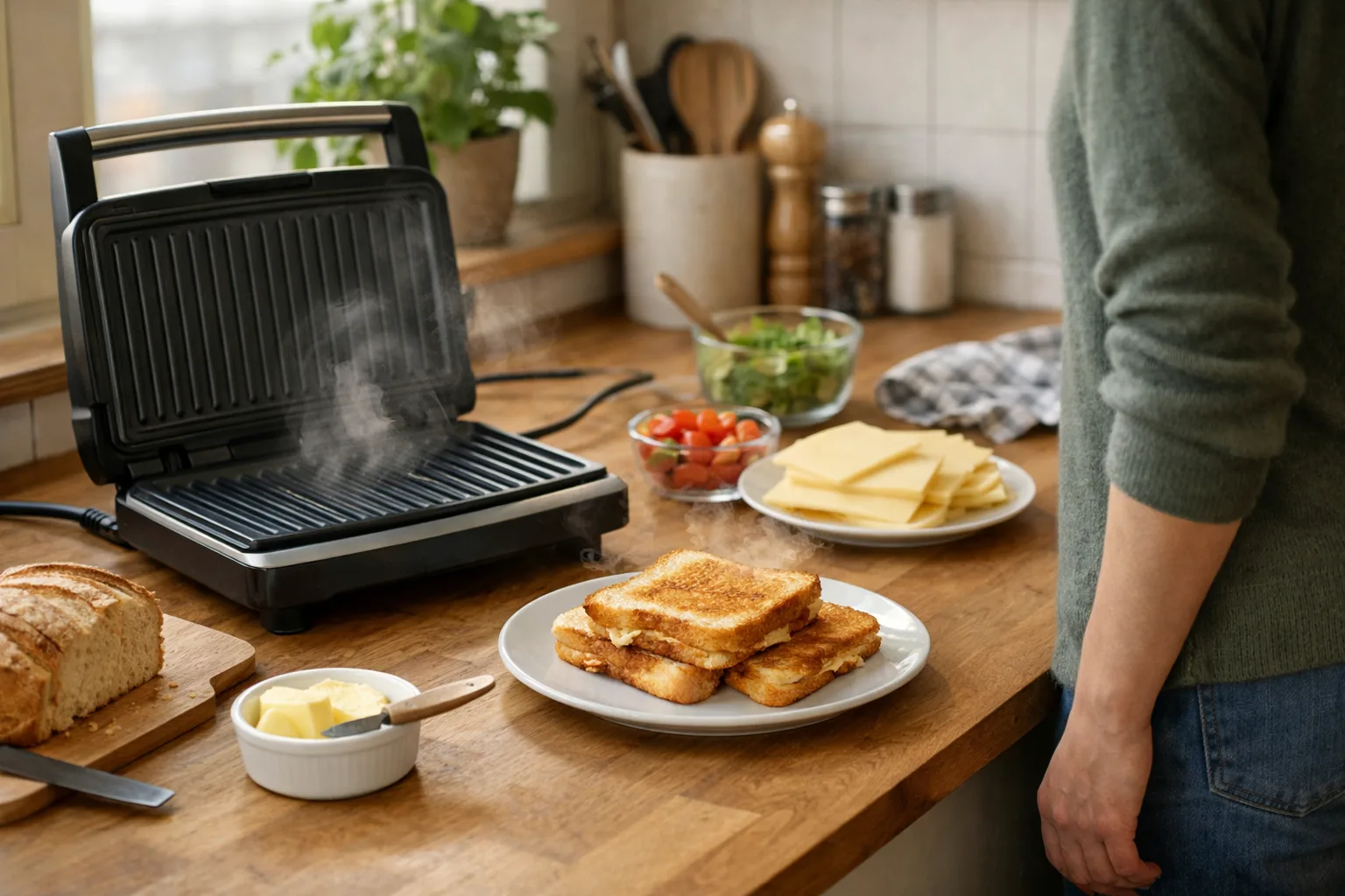 Macka läggs i smörgåsgrill.